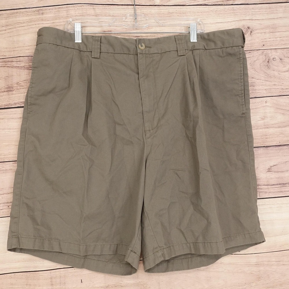 Harbor Bay Shorts Mens 44 Beige Chino Cotton Pleated 8 Inseam Casual Summer